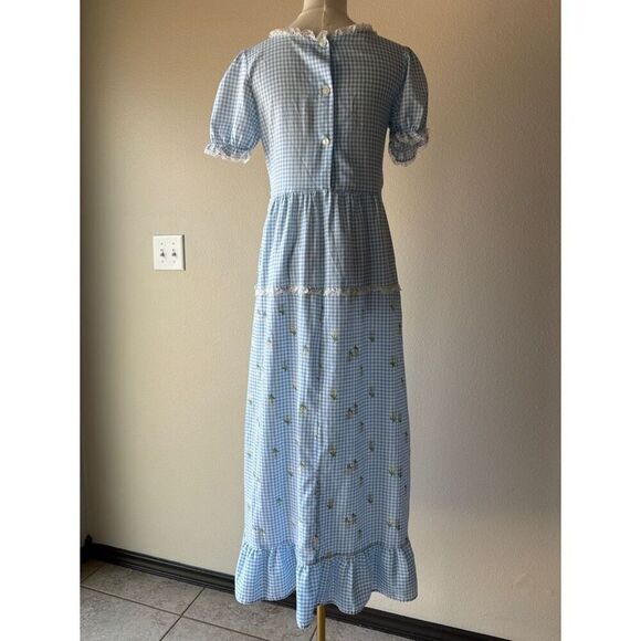 vintage 80s gingham plaid short sleeve maxi dress‎ - Picture 4 of 8